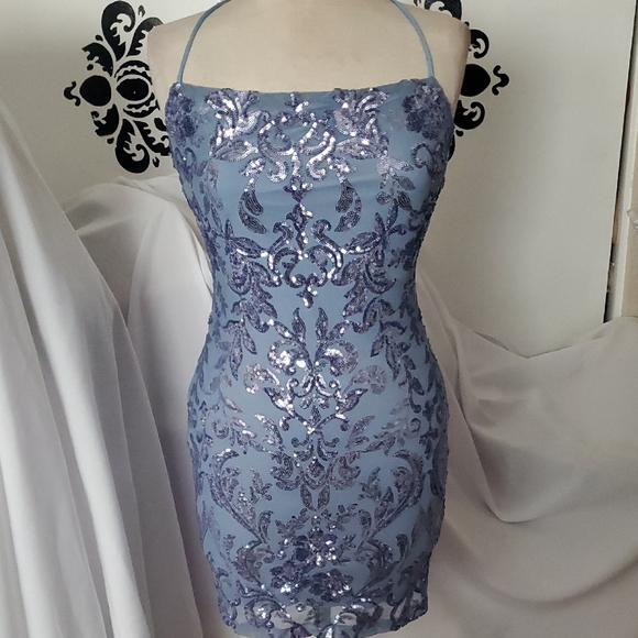 Windsor Blue and Purple Bodycon Mini Dress Spaghetti Strap - Picture 1 of 9